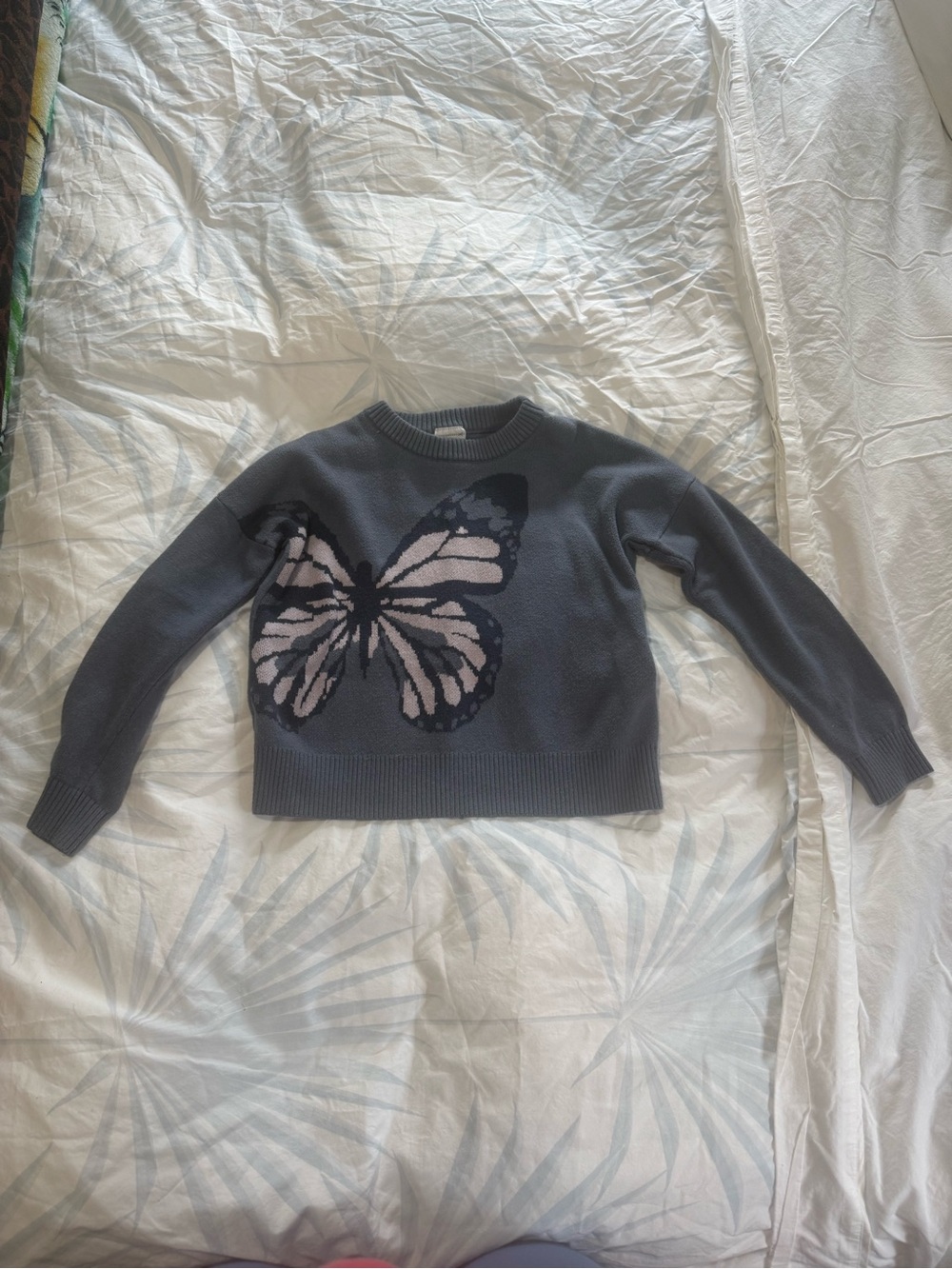 abercrombie kids Gray Crewneck Sweater with Pink Butterfly